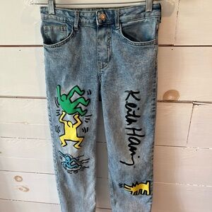 H&M Keith Haring rare limited youth size 10 jeans, GUC, see pics, hand painted